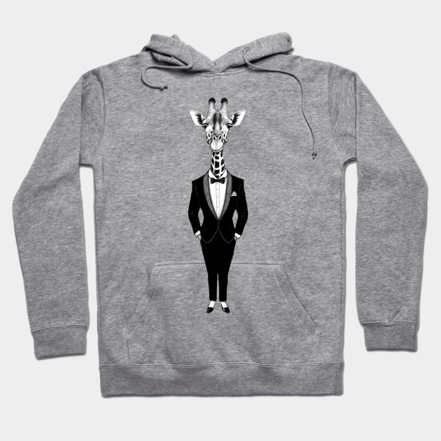 Elegant Giraffe Wearing A Tuxedo Hoodie by Merchweaver